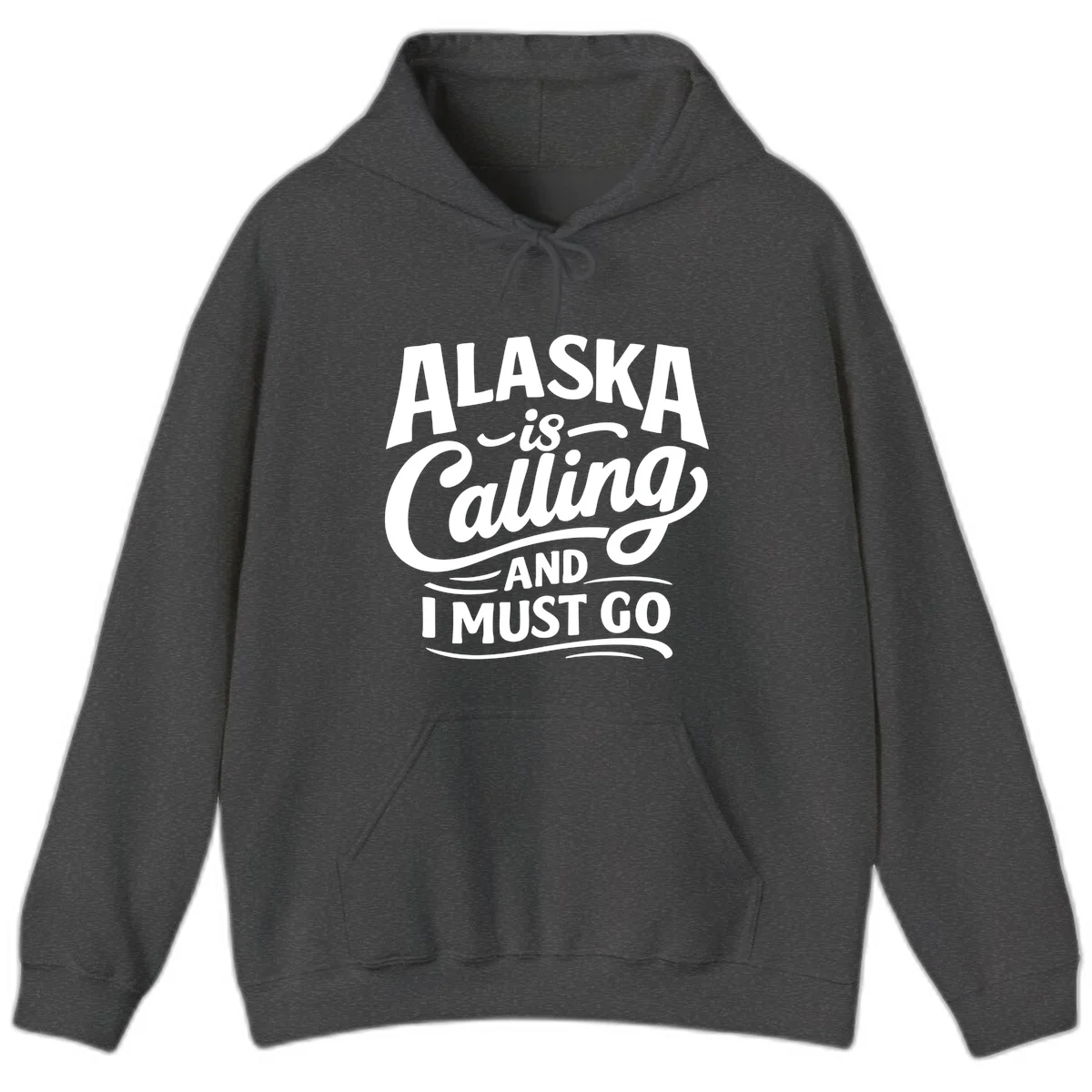 Alaska Calling Hand Lettered Typography Hoodie in Dark Heather