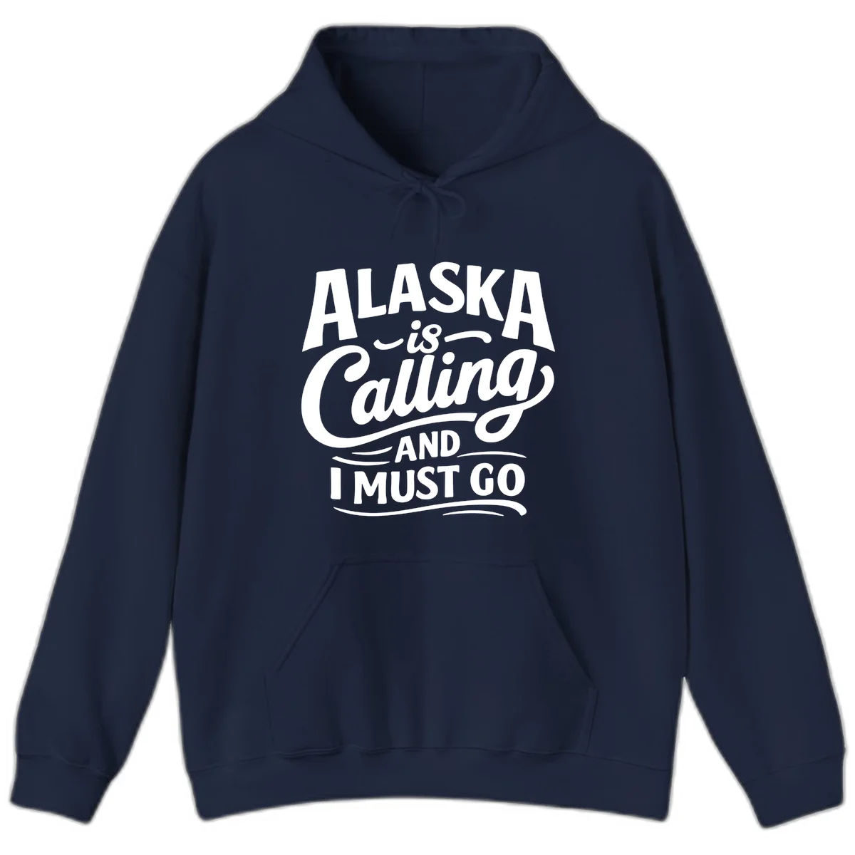 Alaska Calling Hand Lettered Typography Hoodie in Navy