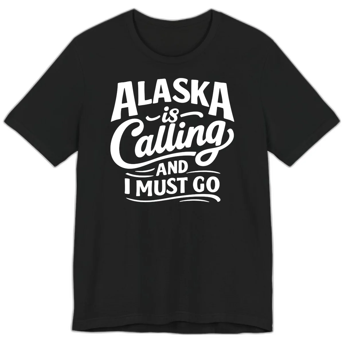 Alaska Calling Hand Lettered Typography Premium T-Shirt in Black