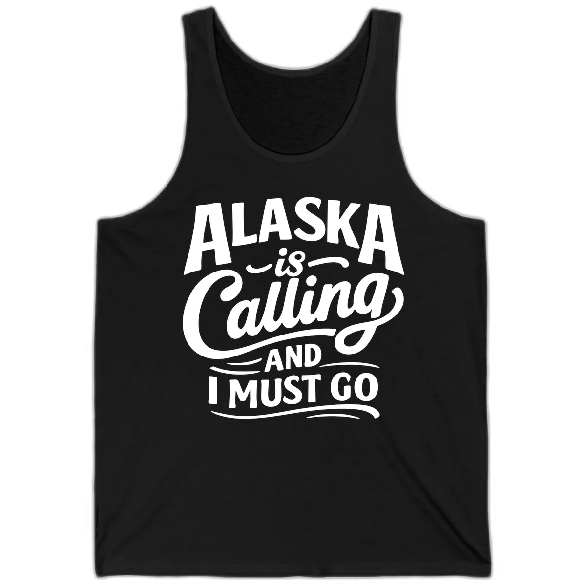 Alaska Calling Hand Lettered Typography Tank in Black