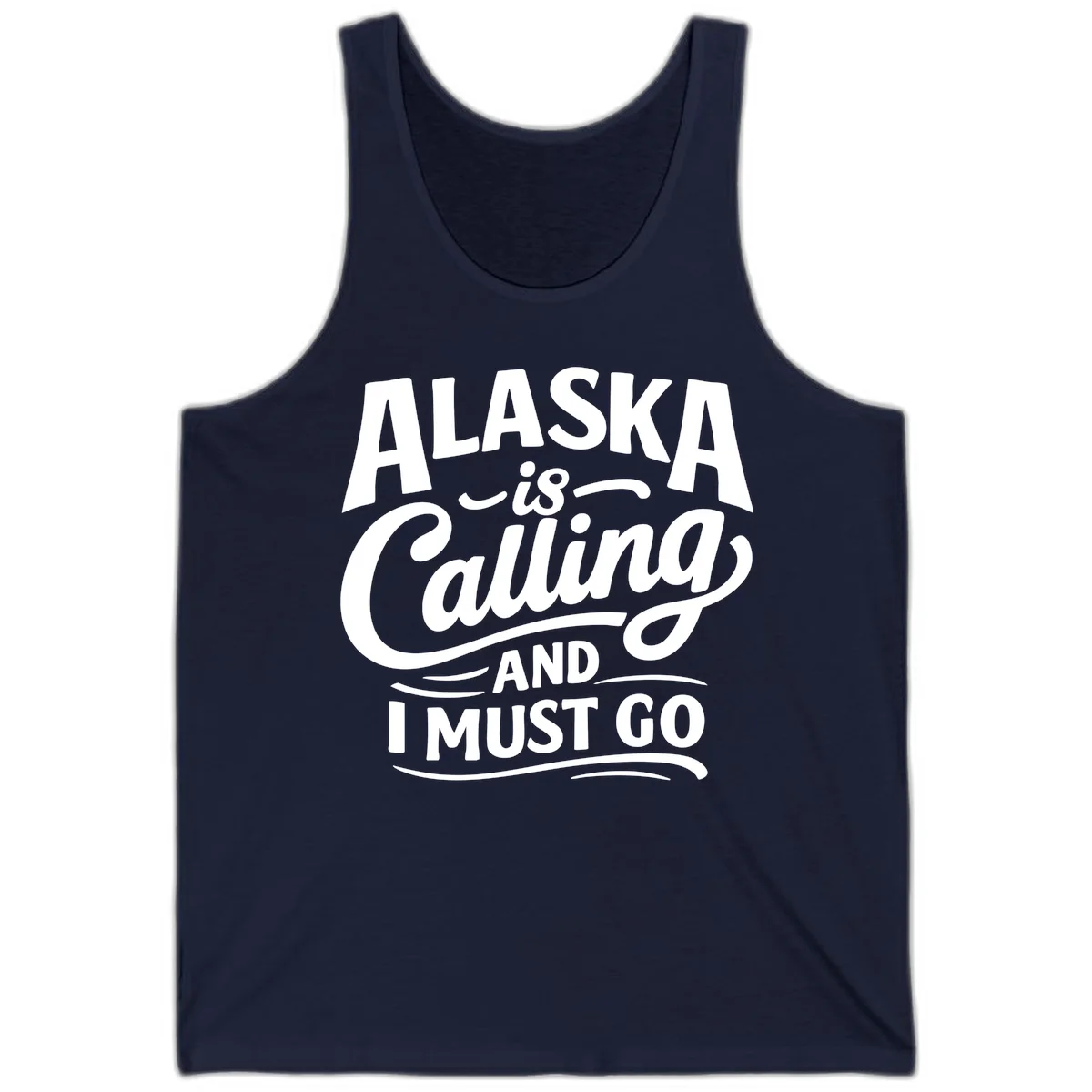 Alaska Calling Hand Lettered Typography Tank in Navy