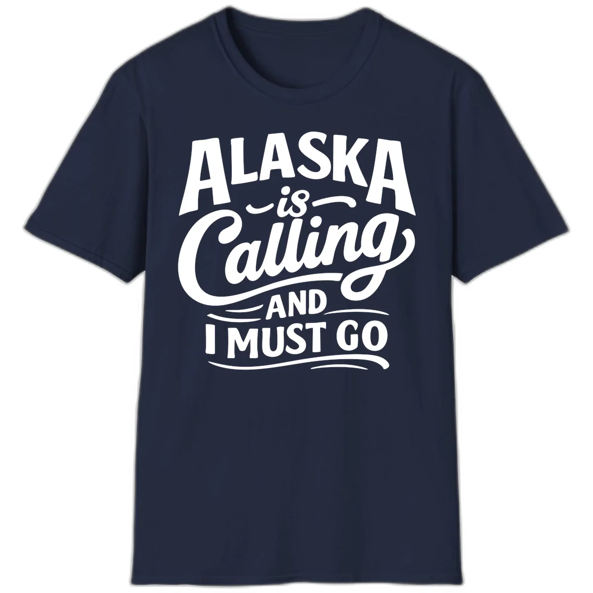 Alaska Calling Hand Lettered Typography T-Shirt in Navy