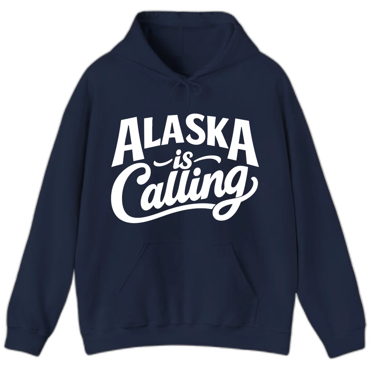 Alaska Is Calling Mixed Typography Design Hoodie in Navy
