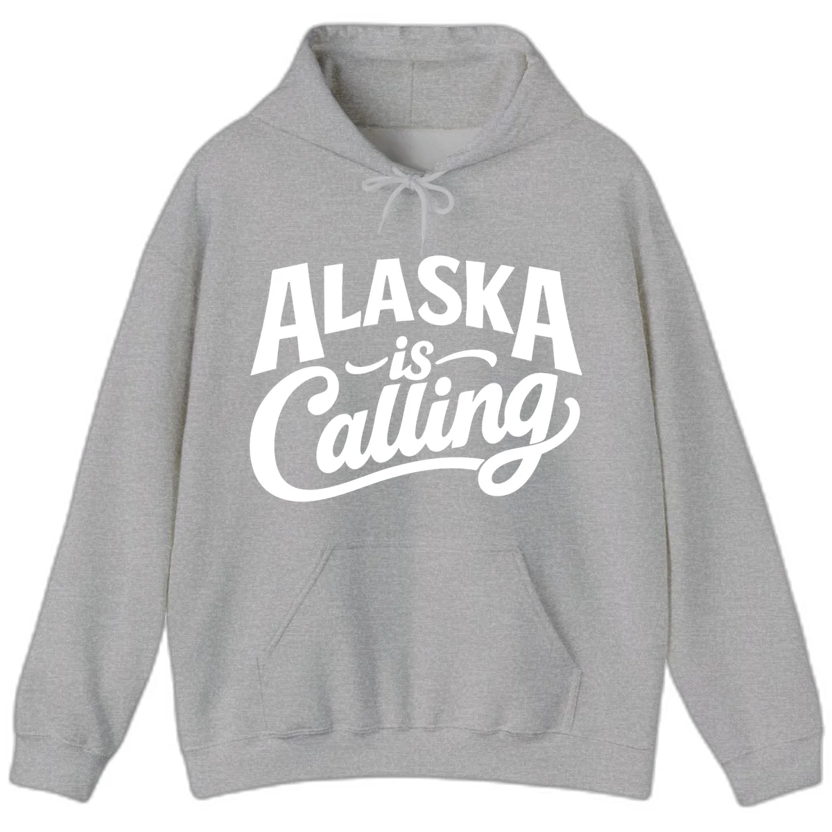 Alaska Is Calling Mixed Typography Design Hoodie in Sport Grey