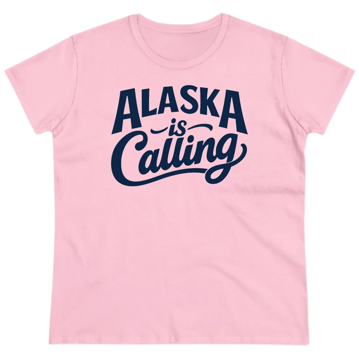 Alaska Is Calling Mixed Typography Design Ladies Tee in Light Pink