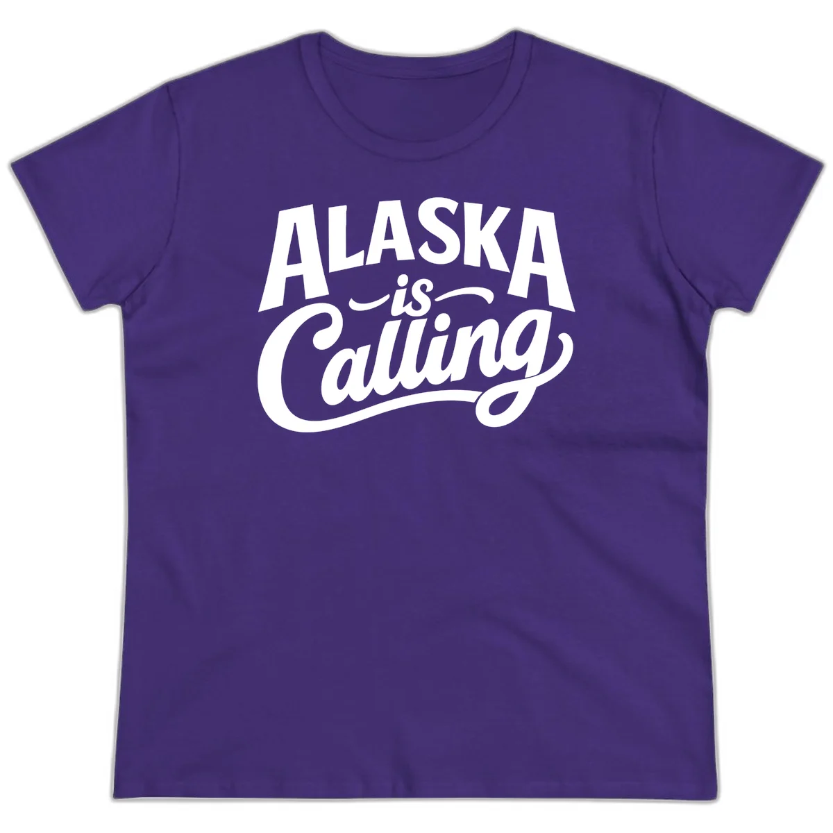 Alaska Is Calling Mixed Typography Design Ladies Tee in Purple