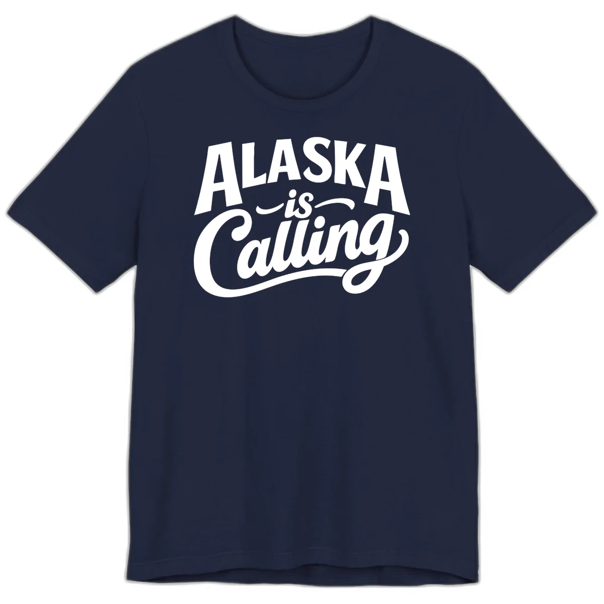 Alaska Is Calling Mixed Typography Design Premium T-Shirt in Navy