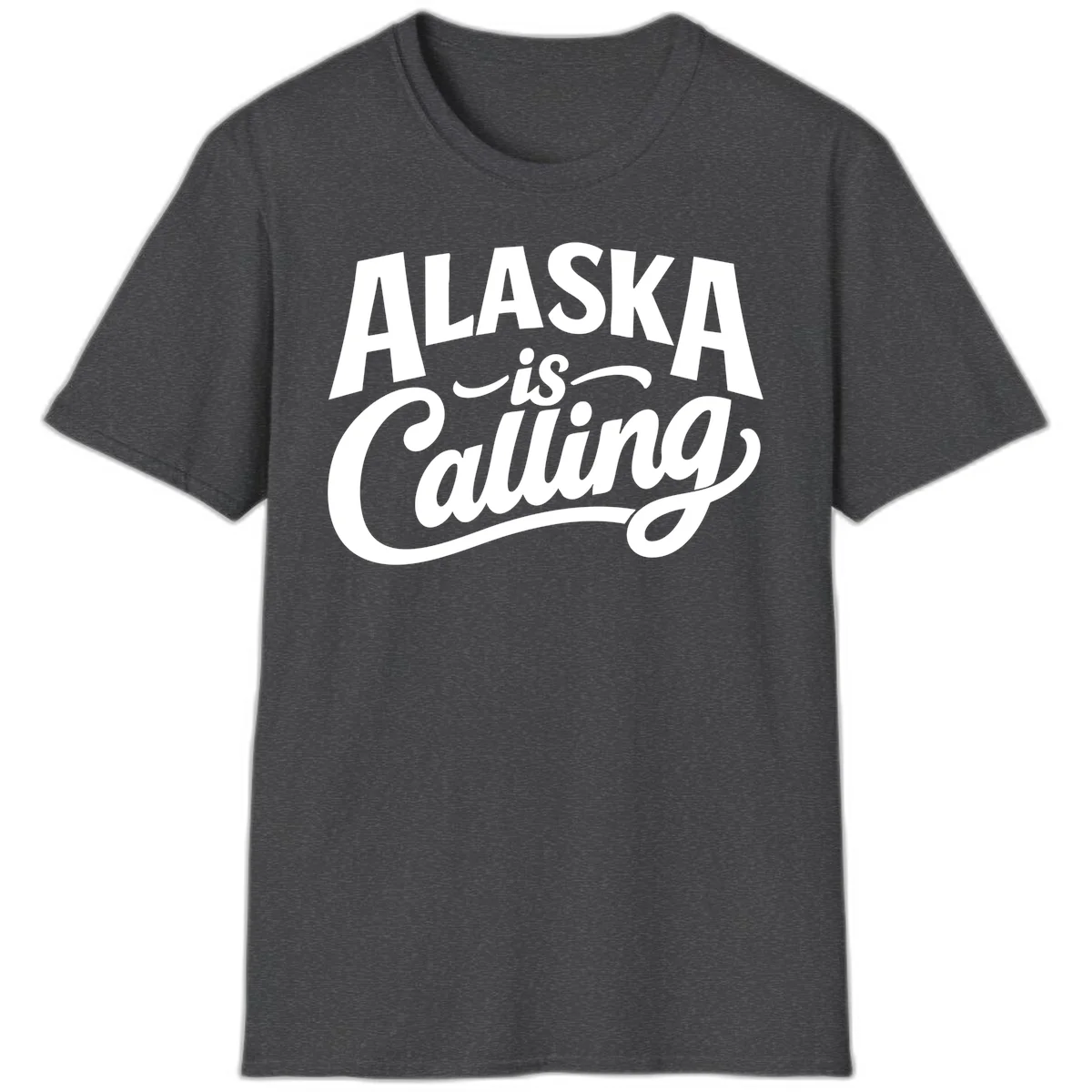 Alaska Is Calling Mixed Typography Design T-Shirt in Dark Heather