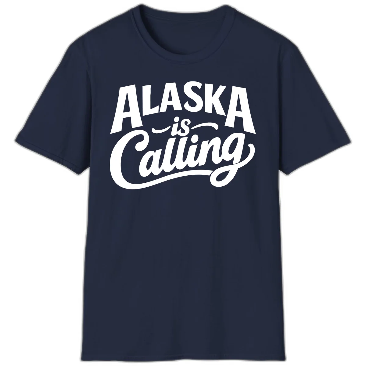 Alaska Is Calling Mixed Typography Design T-Shirt in Navy