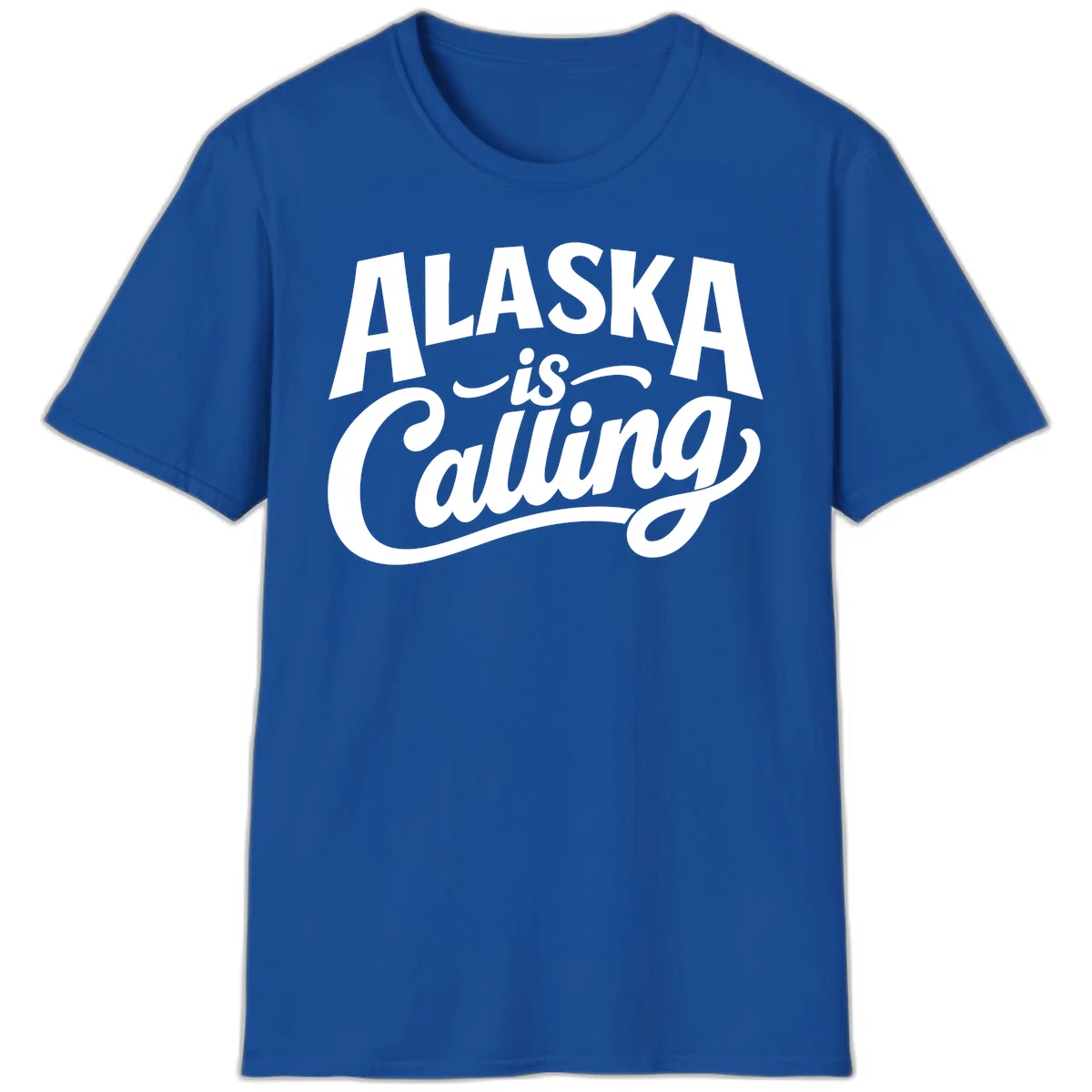 Alaska Is Calling Mixed Typography Design T-Shirt in Royal