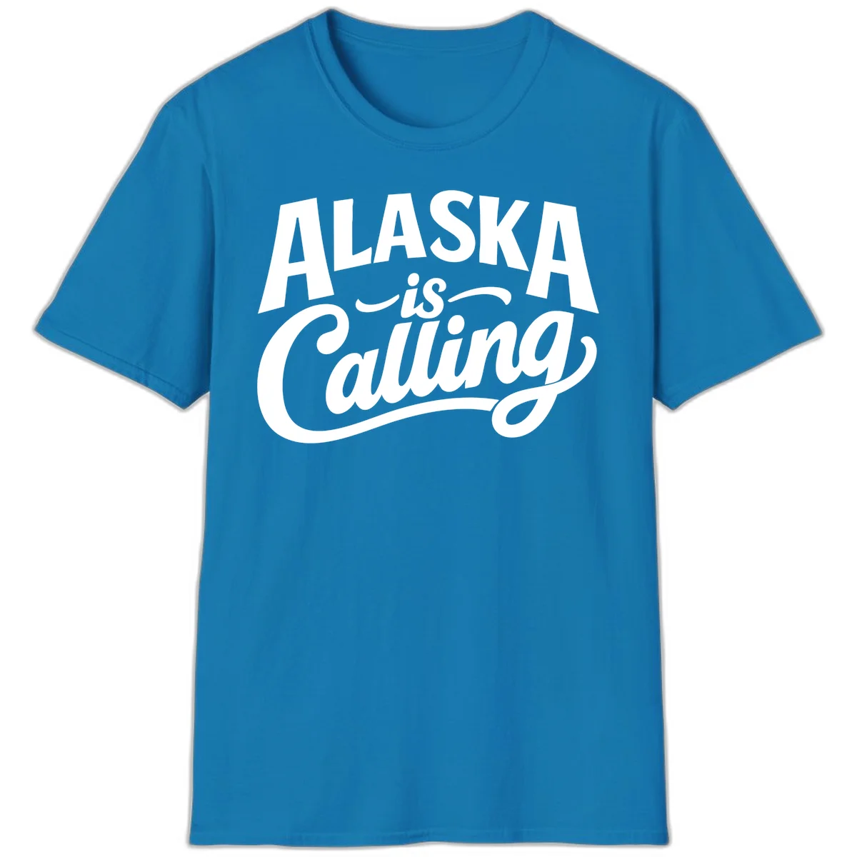 Alaska Is Calling Mixed Typography Design T-Shirt in Sapphire