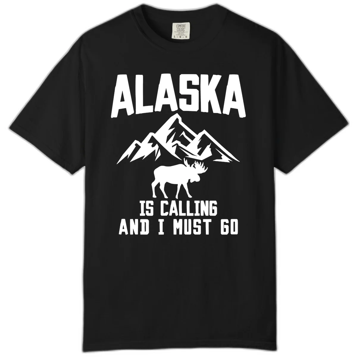 Alaska Is Calling Moose Mountains Comfort Color Tee in Black