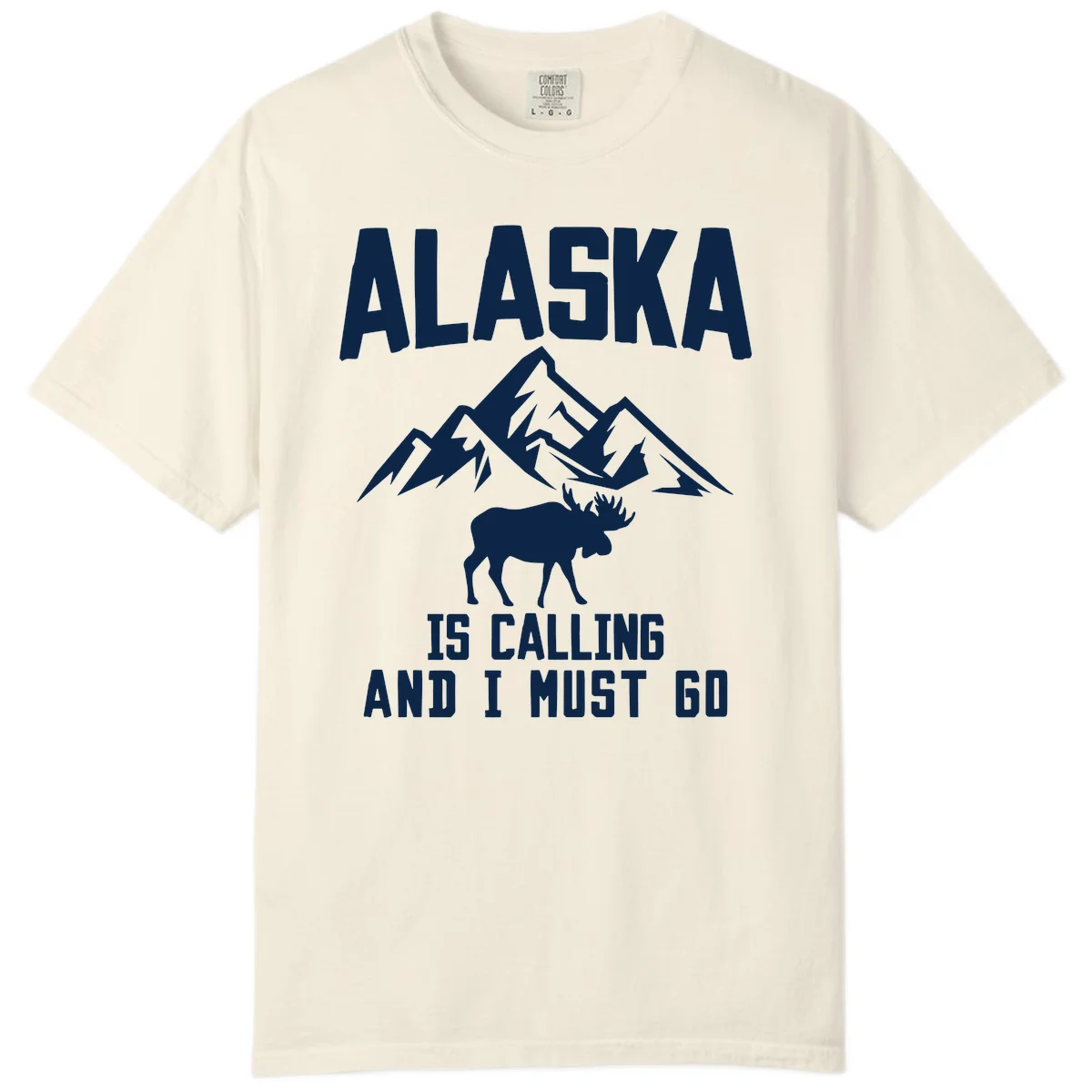 Alaska Is Calling Moose Mountains Comfort Color Tee in Ivory