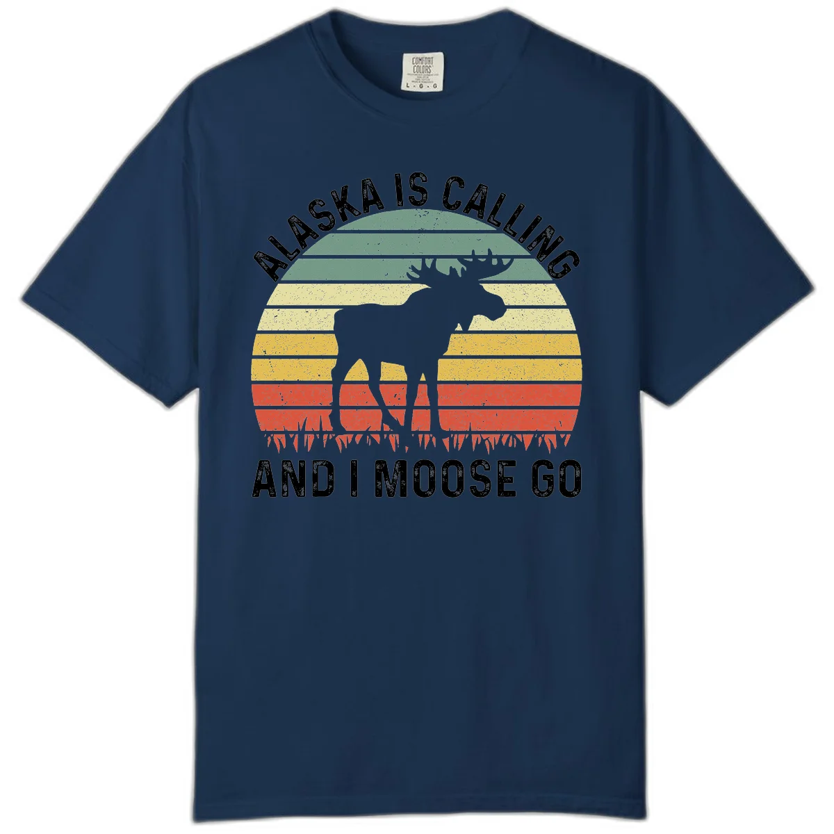 Alaska Is Calling I Moose Go Comfort Color T-Shirt in Navy