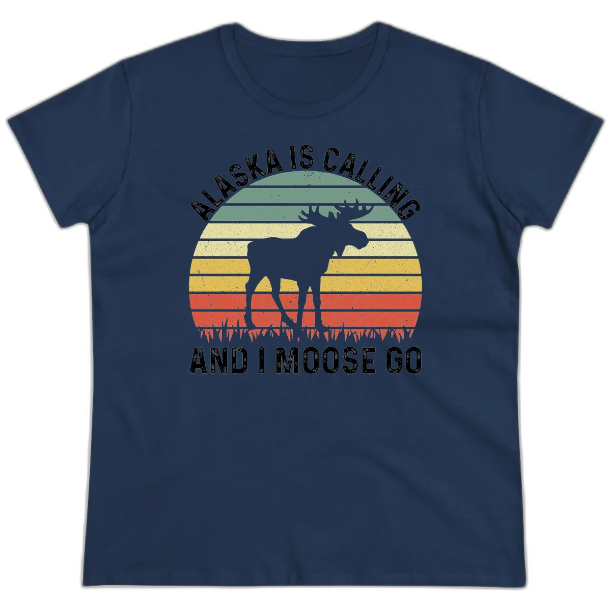 Alaska Is Calling I Moose Go Ladies Tee in Navy