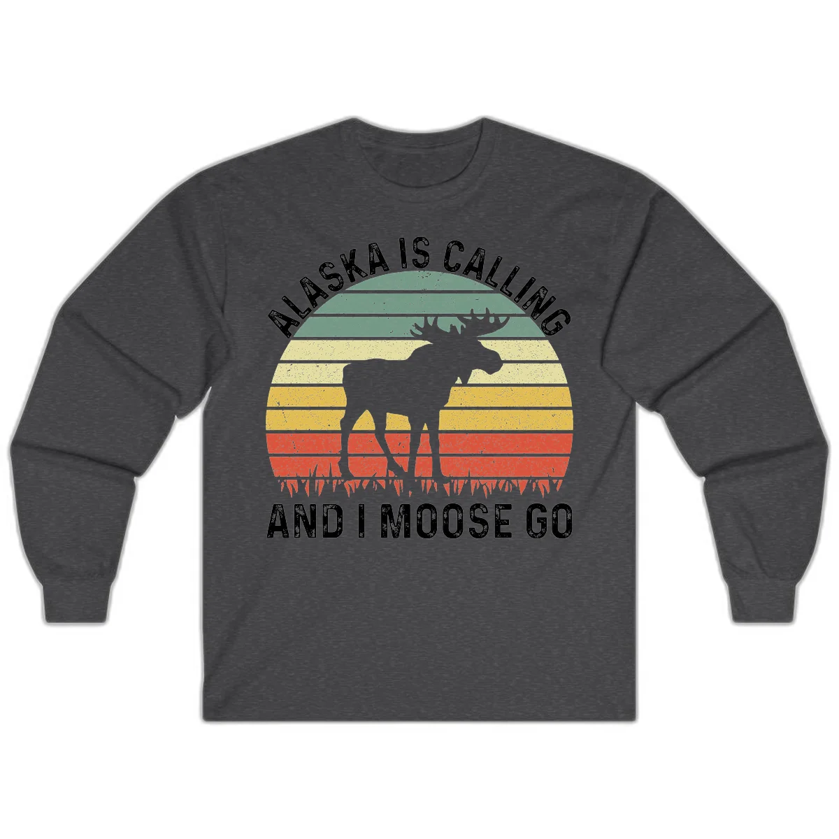 Alaska Is Calling I Moose Go Long Sleeve in Dark Heather