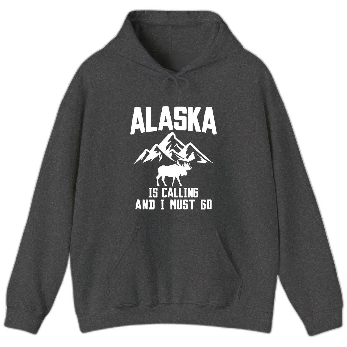 Alaska Is Calling Moose Mountains Hoodie in Dark Heather