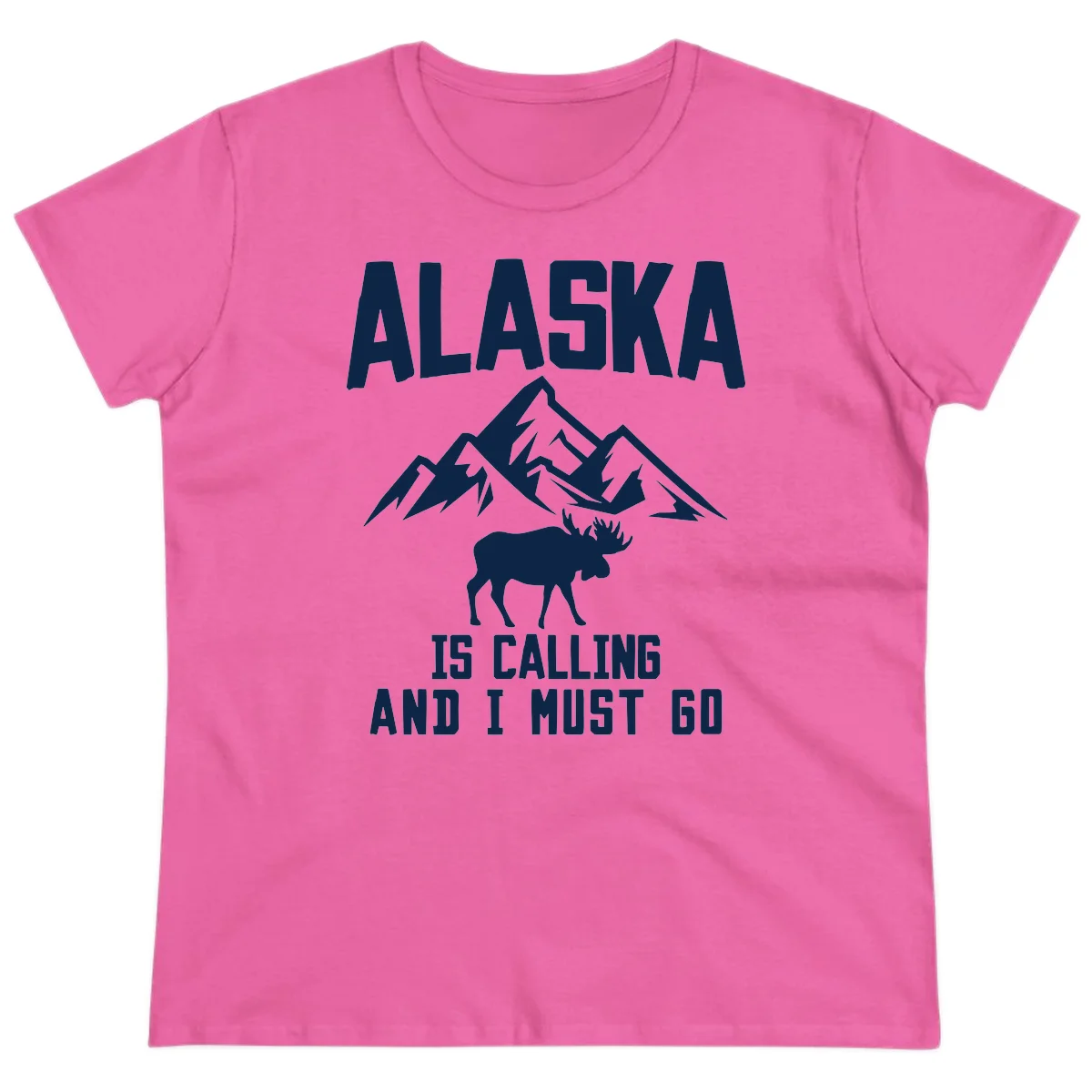 Alaska Is Calling Moose Mountains Ladies Tee in Azalea