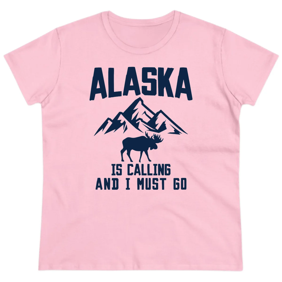 Alaska Is Calling Moose Mountains Ladies Tee in Light Pink