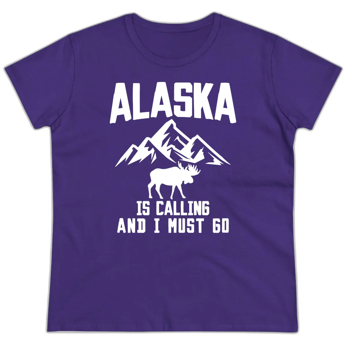 Alaska Is Calling Moose Mountains Ladies Tee in Purple