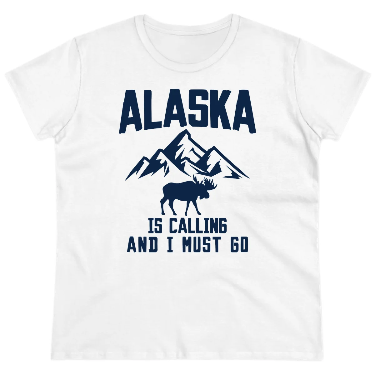 Alaska Is Calling Moose Mountains Ladies Tee in White