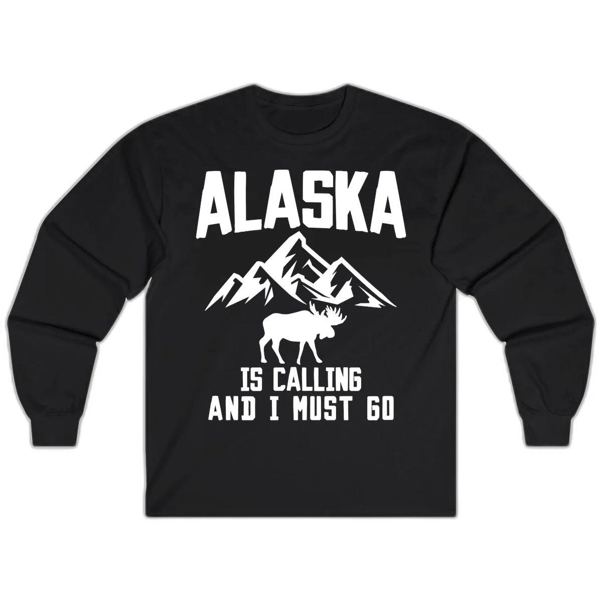 Alaska Is Calling Moose Mountains Long Sleeve Tee in Black