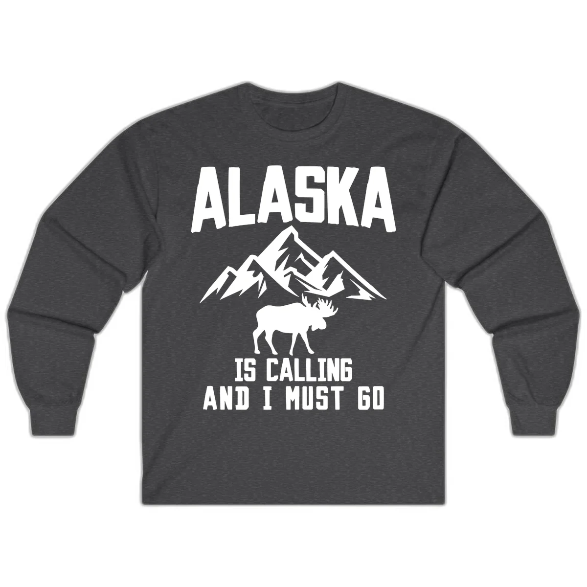 Alaska Is Calling Moose Mountains Long Sleeve Tee in Dark Heather