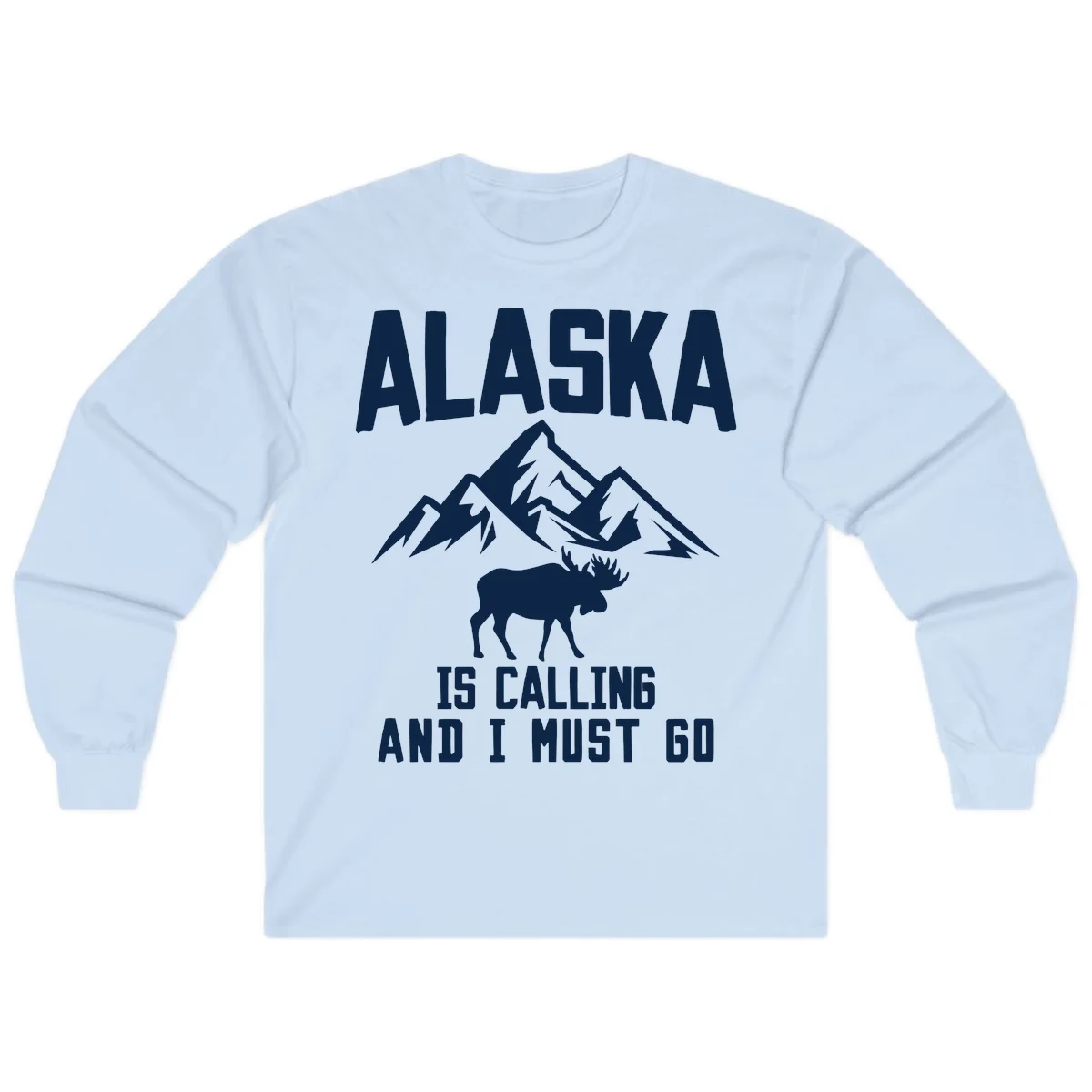 Alaska Is Calling Moose Mountains Long Sleeve Tee in Light Blue