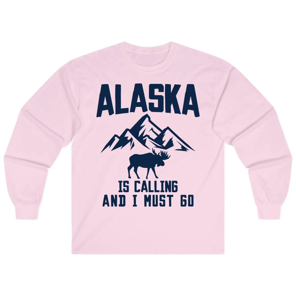 Alaska Is Calling Moose Mountains Long Sleeve Tee in Light Pink