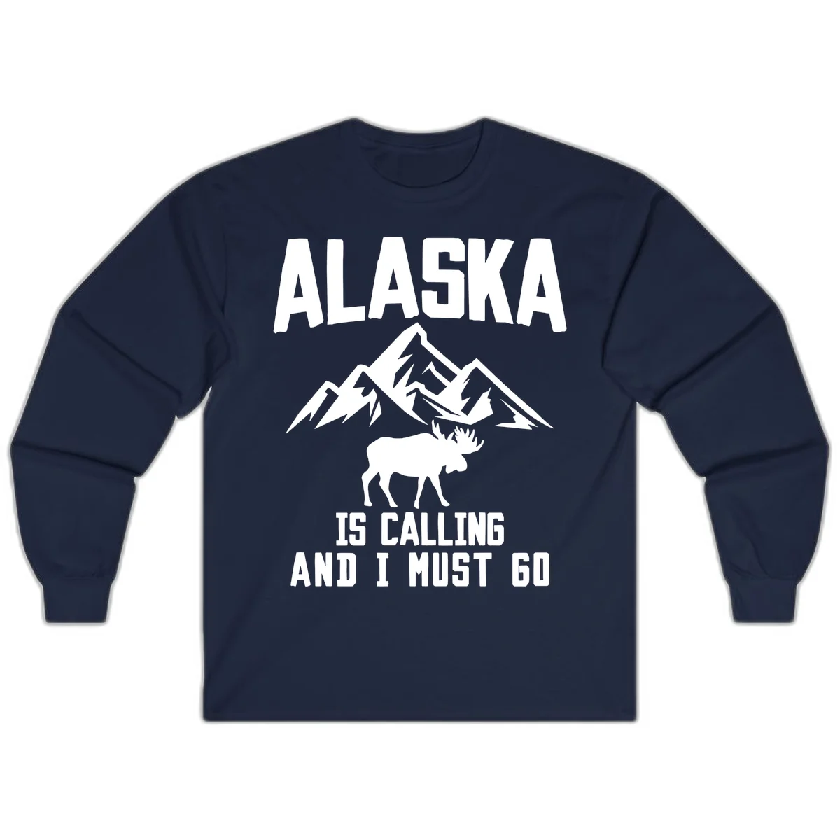Alaska Is Calling Moose Mountains Long Sleeve Tee in Navy