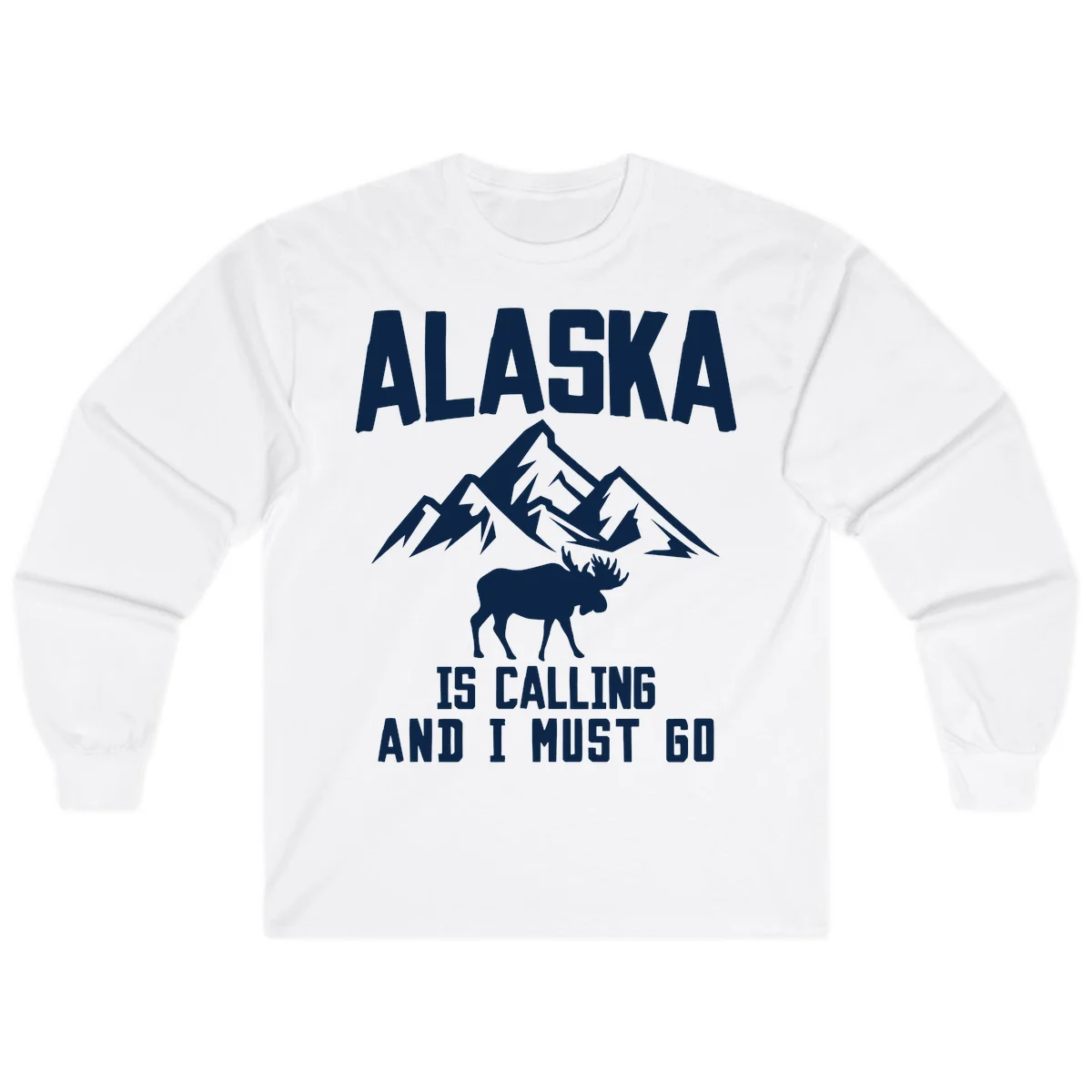 Alaska Is Calling Moose Mountains Long Sleeve Tee in White