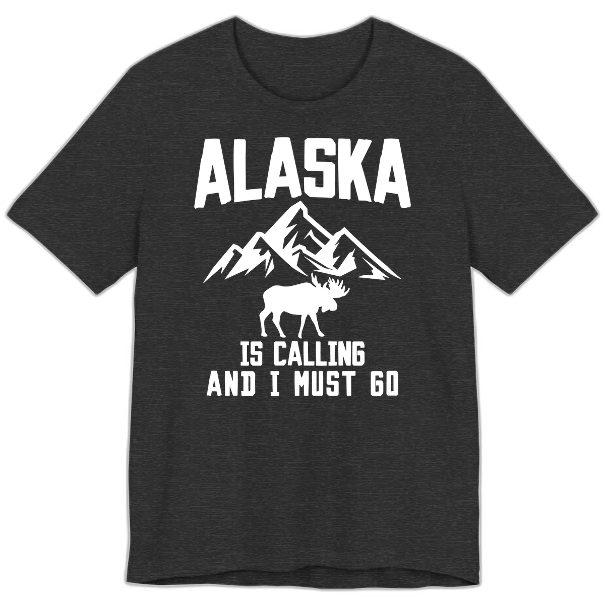 Alaska Is Calling Moose Mountains Premium T-Shirt in Dark Grey Heather