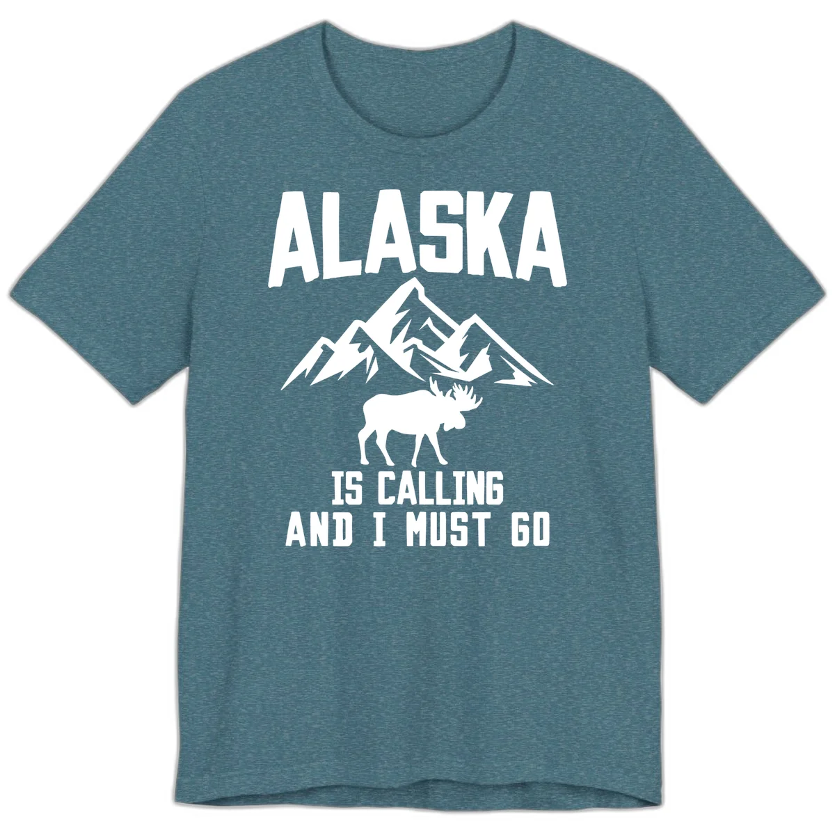 Alaska Is Calling Moose Mountains Premium T-Shirt in Heather Deep Teal