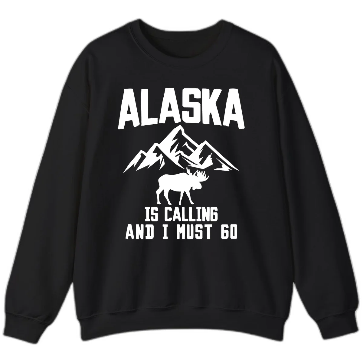 Alaska Is Calling Moose Mountains Crewneck Sweatshirt in Black