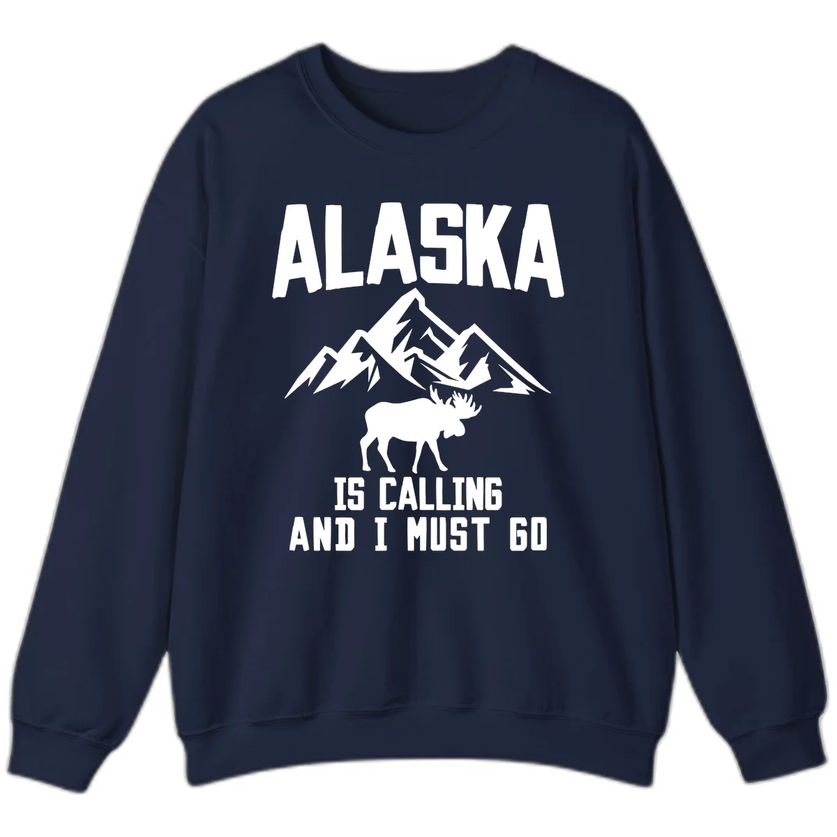 Alaska Is Calling Moose Mountains Crewneck Sweatshirt in Navy