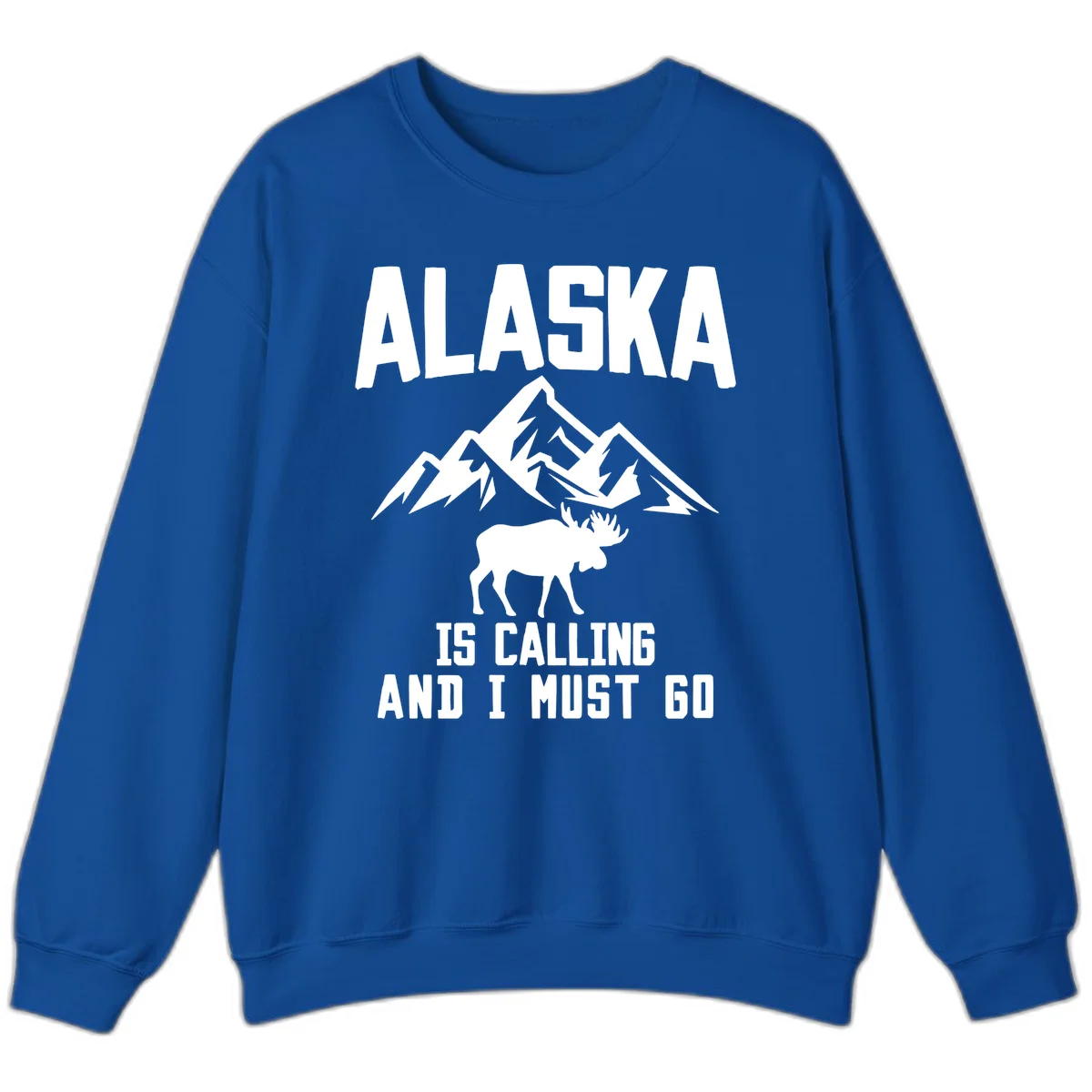 Alaska Is Calling Moose Mountains Crewneck Sweatshirt in Royal