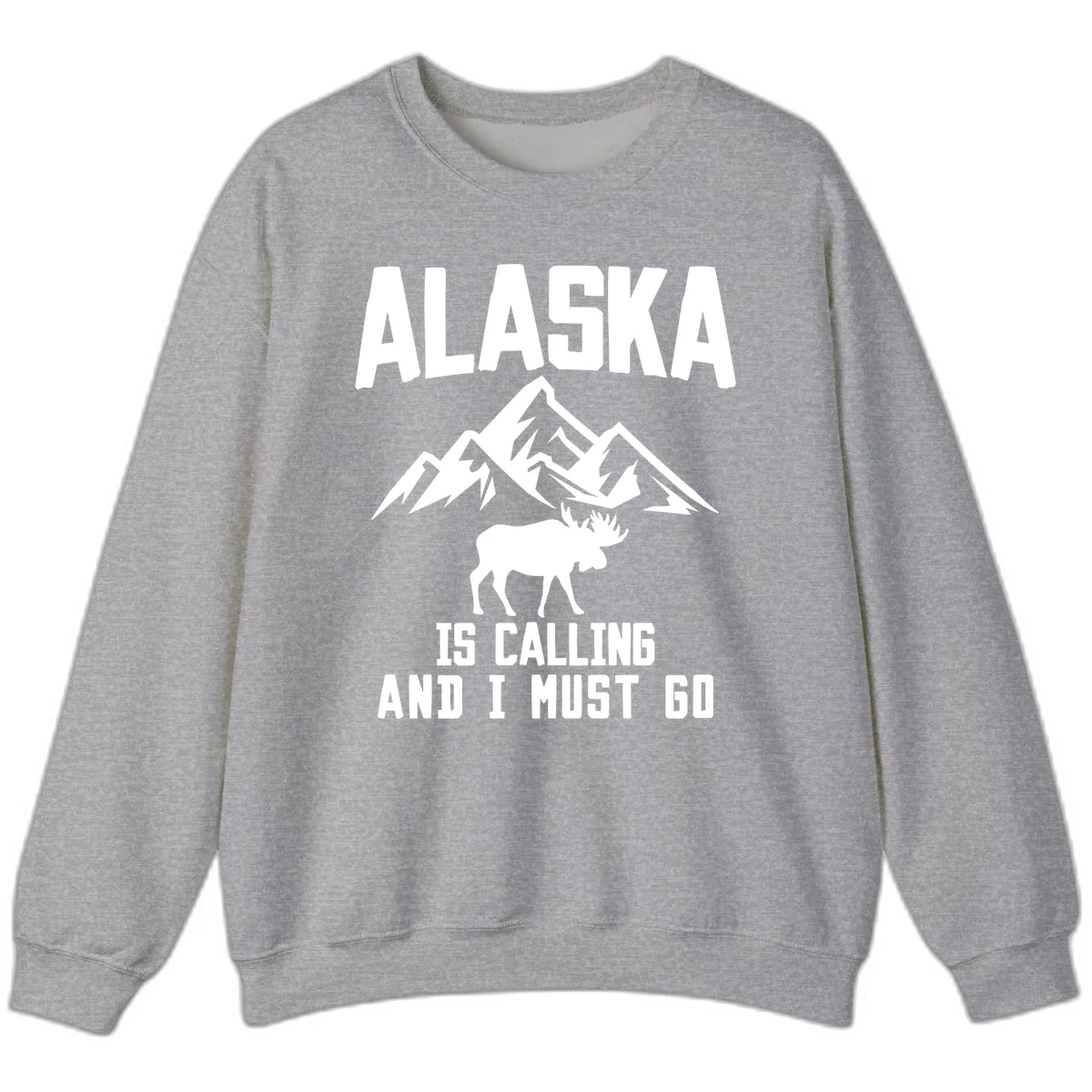Alaska Is Calling Moose Mountains Crewneck Sweatshirt in Sport Grey