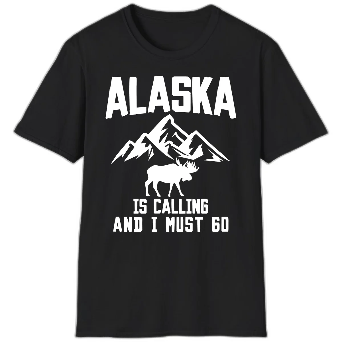 Alaska Is Calling Moose Mountains T-Shirt in Black