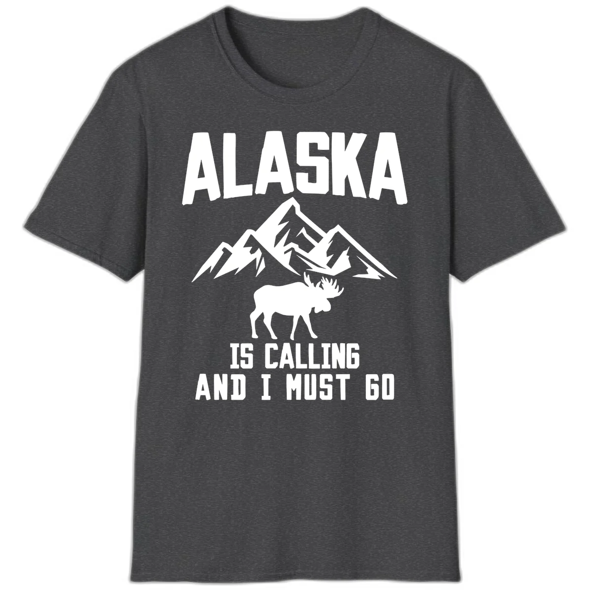 Alaska Is Calling Moose Mountains T-Shirt in Dark Heather