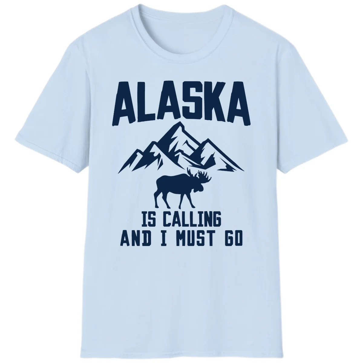 Alaska Is Calling Moose Mountains T-Shirt in Light Blue