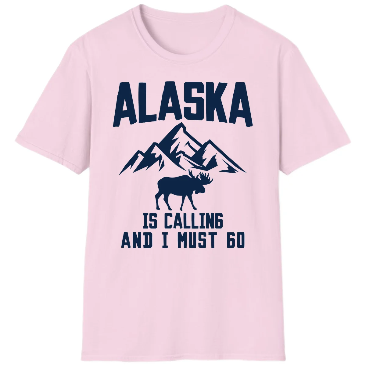 Alaska Is Calling Moose Mountains T-Shirt in Light Pink