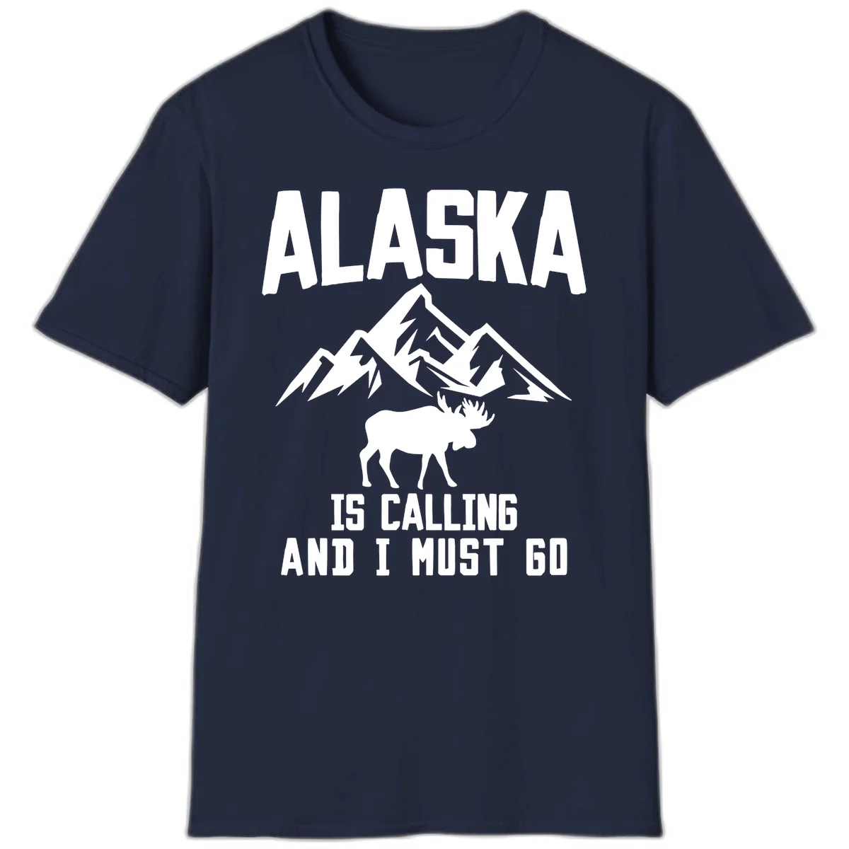 Alaska Is Calling Moose Mountains T-Shirt in Navy