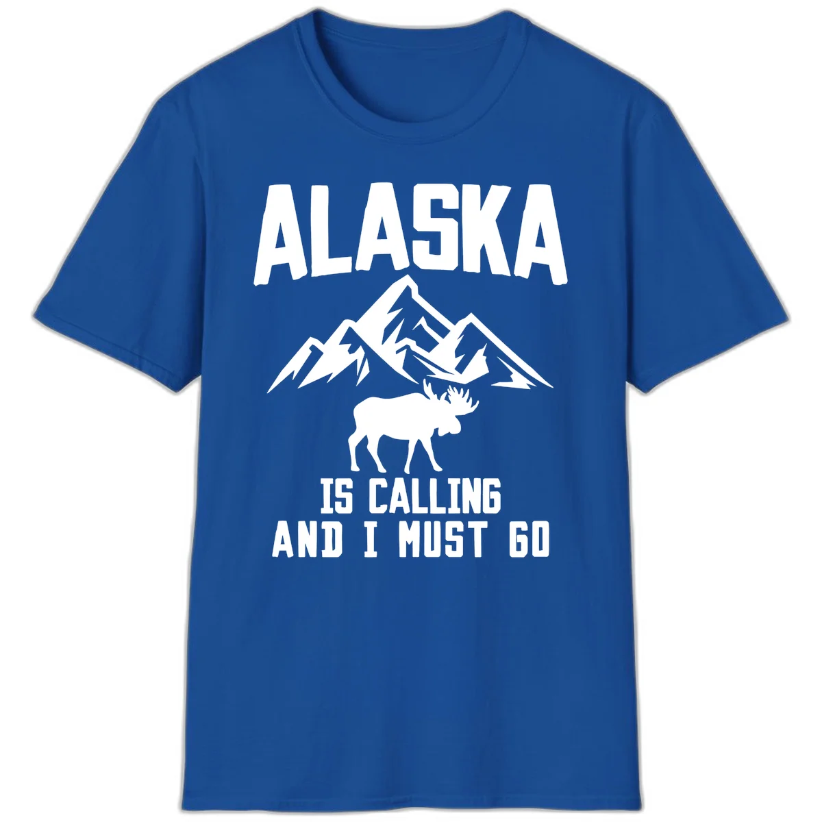 Alaska Is Calling Moose Mountains T-Shirt in Royal