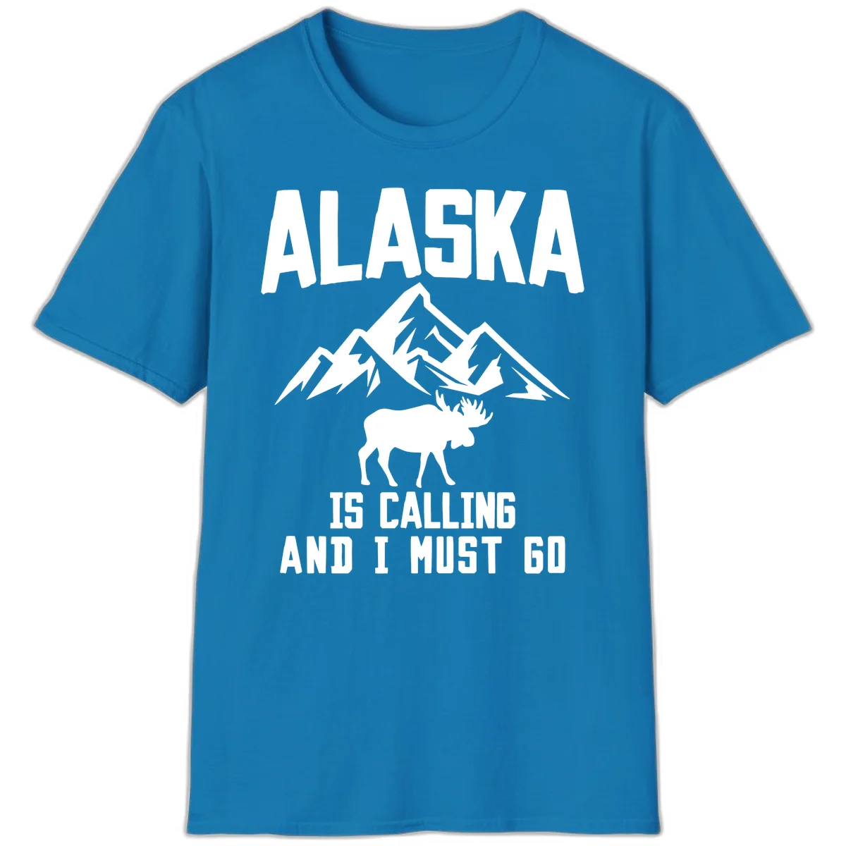 Alaska Is Calling Moose Mountains T-Shirt in Sapphire
