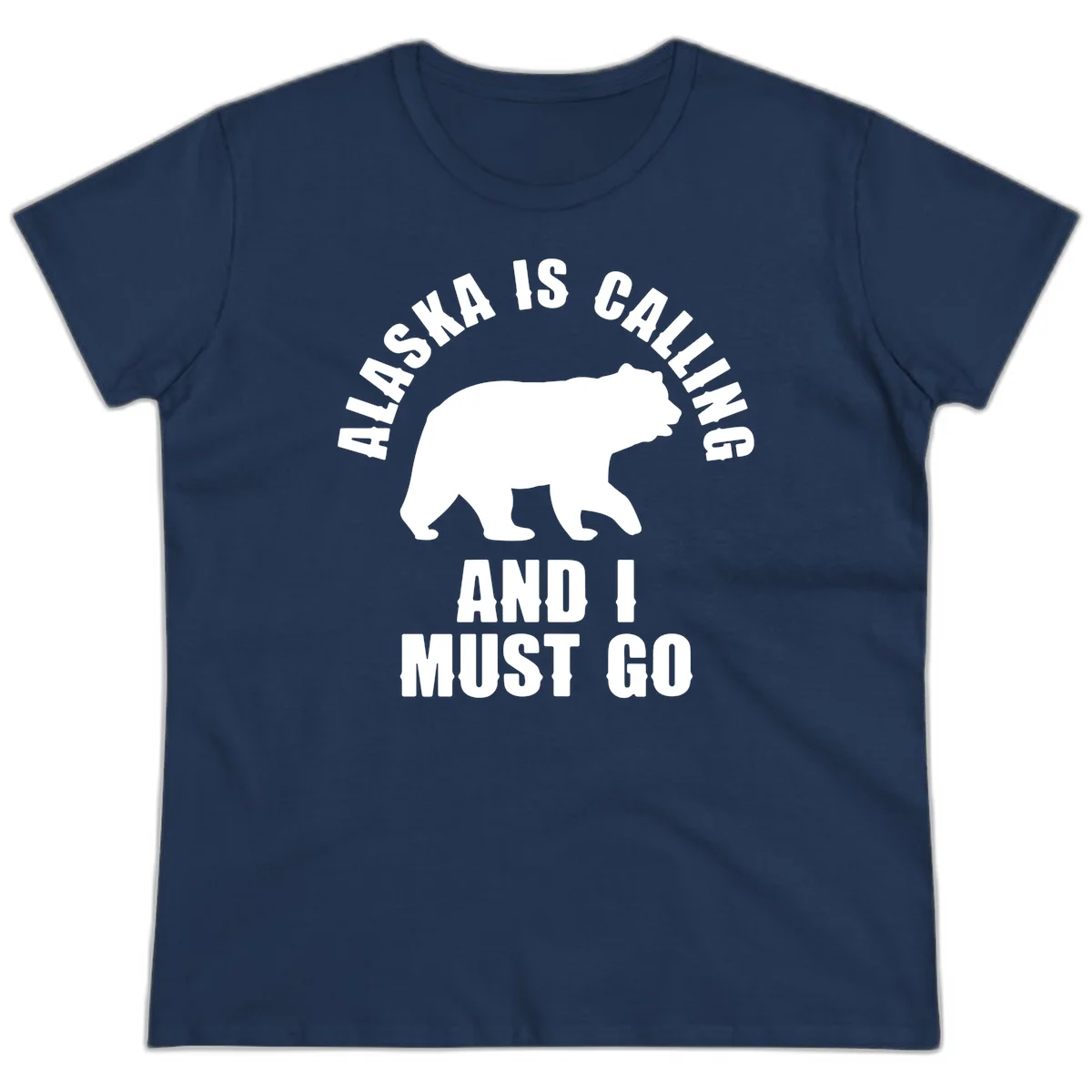 Alaska Is Calling And I Must Go Ladies Tee in Navy