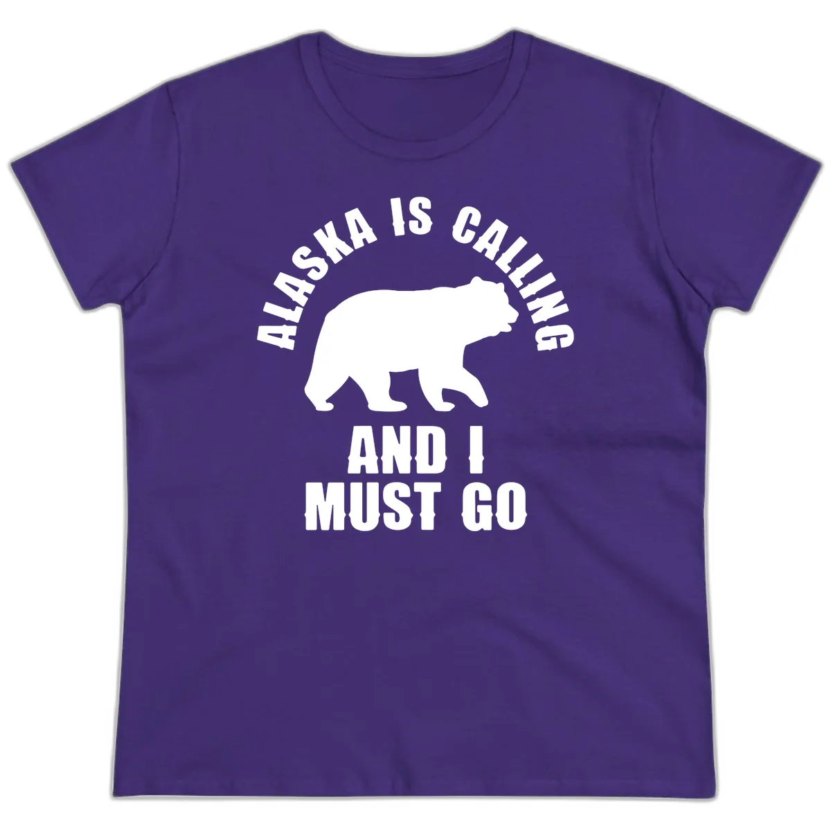 Alaska Is Calling And I Must Go Ladies Tee in Purple
