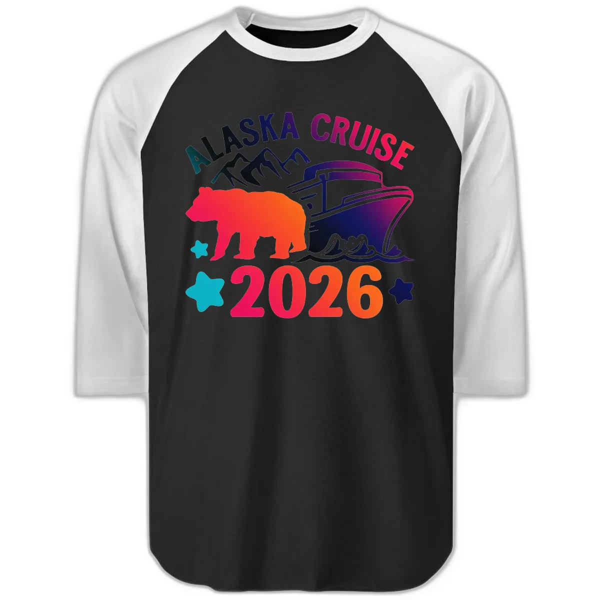 Alaska Cruise 2026 Adventure Raglan 3/4 in Black White