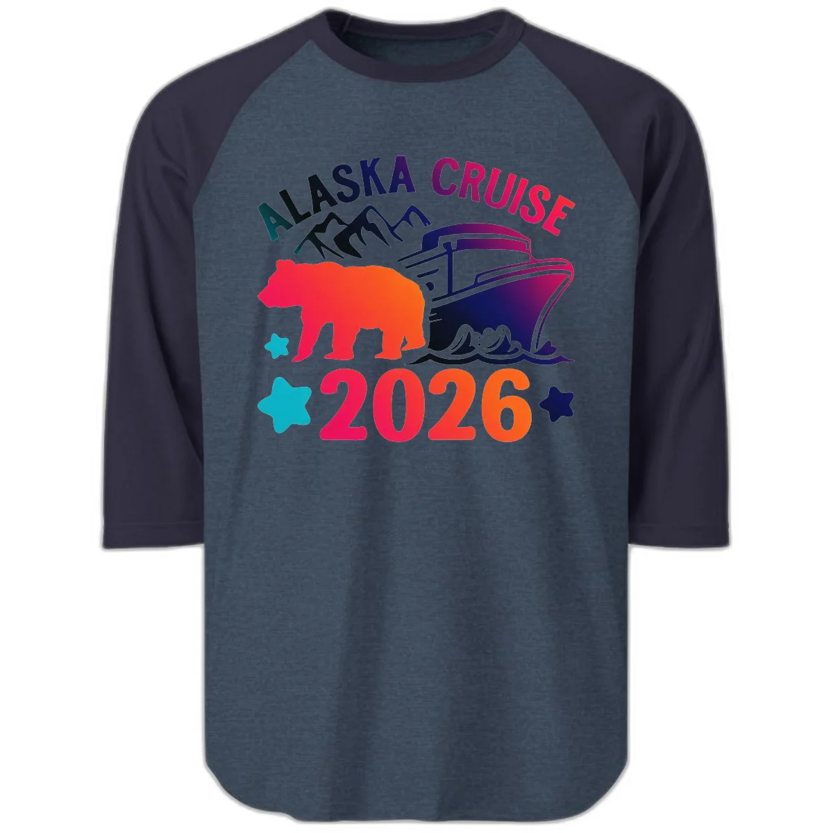 Alaska Cruise 2026 Adventure Raglan 3/4 in Heather Denim Navy
