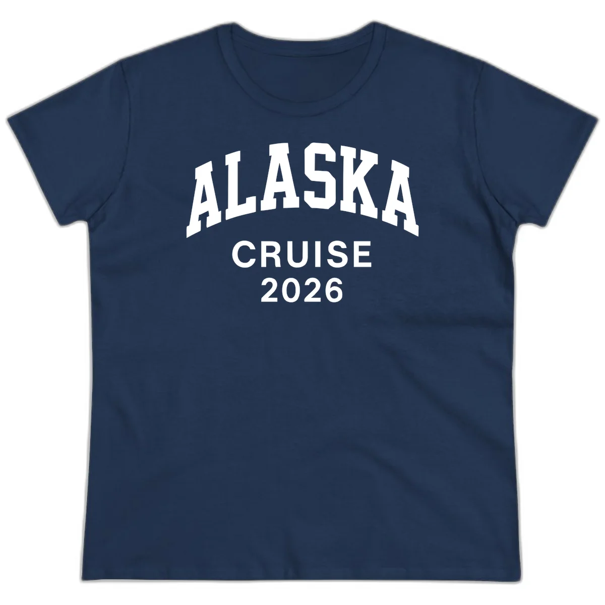 Alaska Cruise 2026 Bold Text Design Ladies Tee in Navy