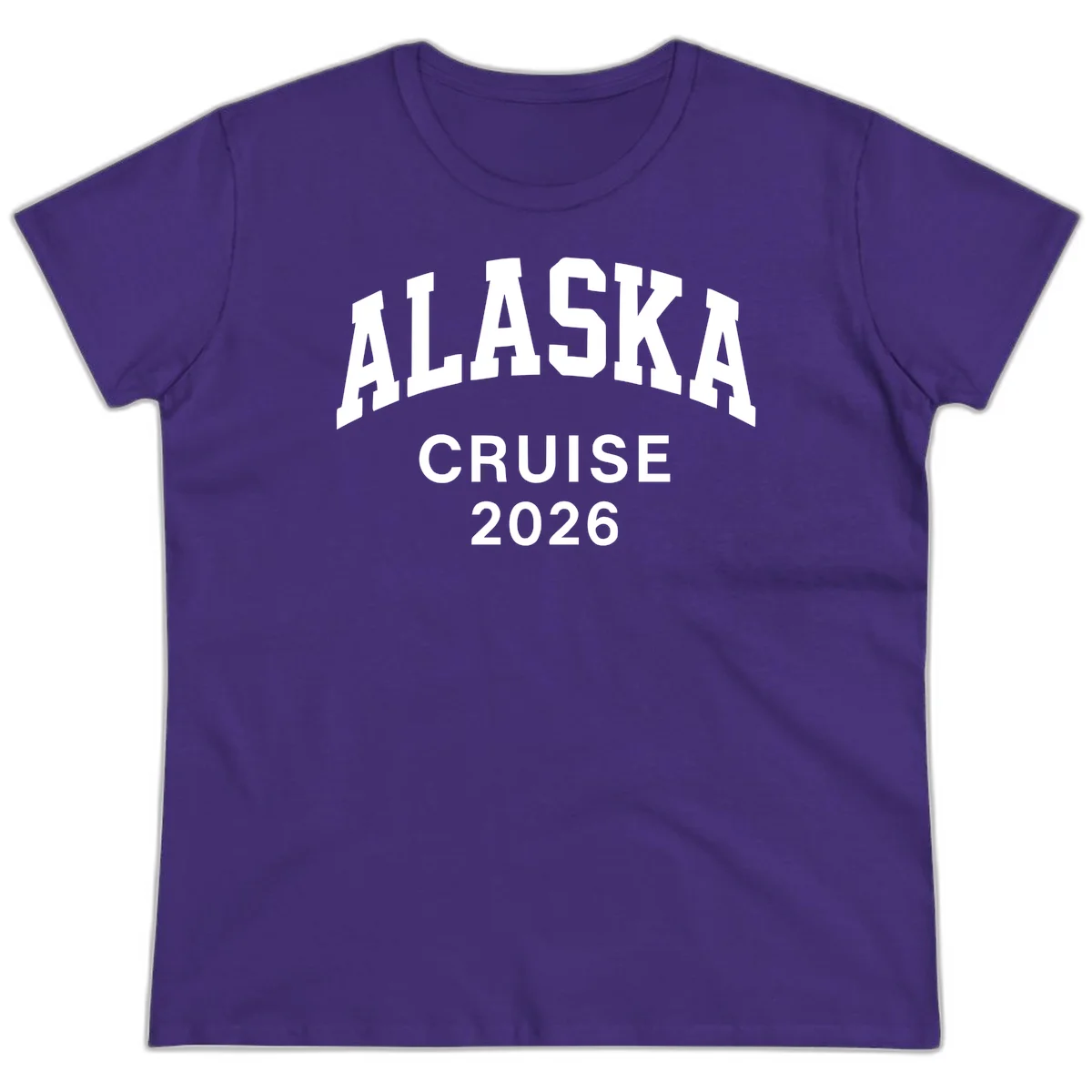 Alaska Cruise 2026 Bold Text Design Ladies Tee in Purple